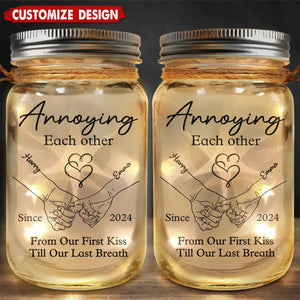 Couple Hold Hand From Our First Kiss - Personalized Mason Jar Light