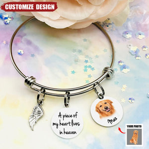 A Piece Of My Heart Lives In Heaven - Personalized Memorial Photo Bracelet