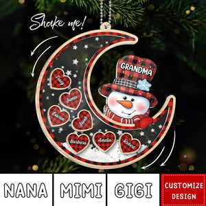 2024 New Release Grandma Snowman On Moon Personalized Shaker Ornament, Christmas Gift For Grandma & Grandchildren