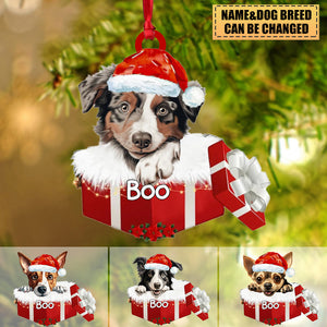 Dog In Gift Box Personalized Christmas Ornament