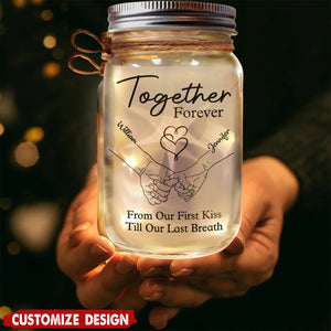 Couple Hold Hand From Our First Kiss - Personalized Mason Jar Light