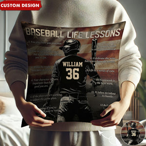 Personalized American Baseball Life Lesson Pillow - Gift For Baseball Lovers