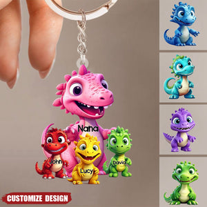 Personalized Dinosaur Mom/Grandma And Kids Acrylic Keychain