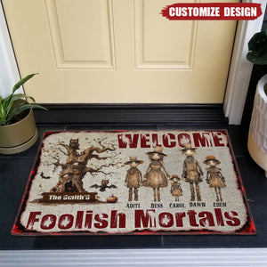 Welcome Mortals. Scarecrow Family. - Personalized Doormat