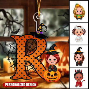 Personalized Cartoon Character Pumpkin Ornament with Initial & Name Halloween Party Favors Gift for Kids