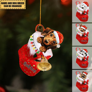 Dog with Christmas Hat-Acrylic Christmas Ornament with Ring Bell