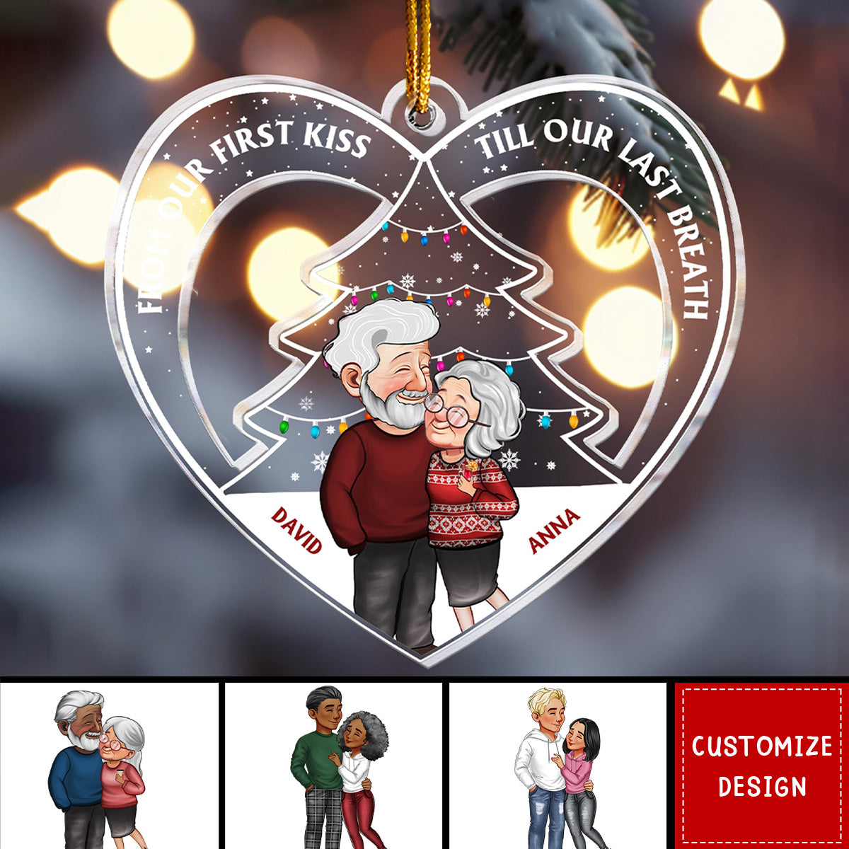 From Our First Kiss Christmas Couple - Personalized Acrylic Ornament - 2024 New Release