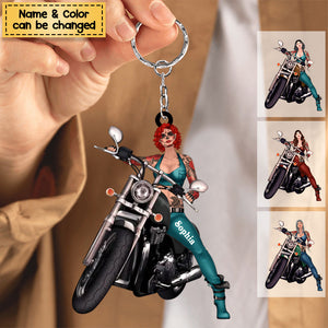 Custom Personalized Witch Biker Acrylic Keychain - Halloween Gift Idea For Bikers