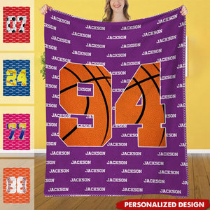 Personalized Cozy Baseball Basketball Number Soft Blanket with Name-Gift for Sports Lovers