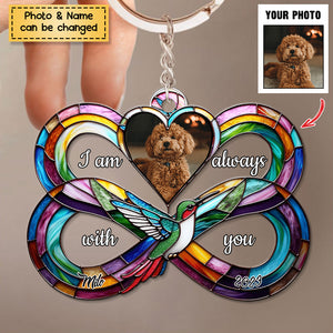 Personalized Upload Photo Heart Infinity Hummingbird, I Am Always With You Keychain