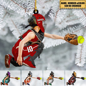 Personalized Apperance And Name Acrylic Ornament - Gift For Softball Lovers