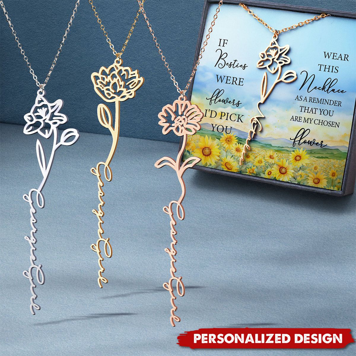 Birth Flower For Friends,Daughter-Personalized Name Necklace