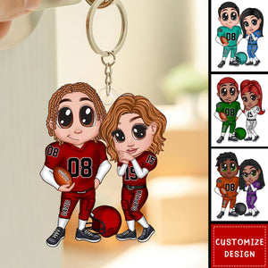 American Football Couple Y2K Style At Field Personalized Acrylic Keychain-Gift For Couple