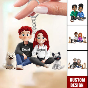 New Version Couple And Dog Cartoon Style Personalized Couple Keychain