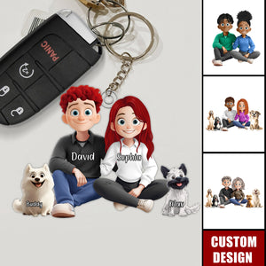 New Version Couple And Dog Cartoon Style Personalized Couple Keychain