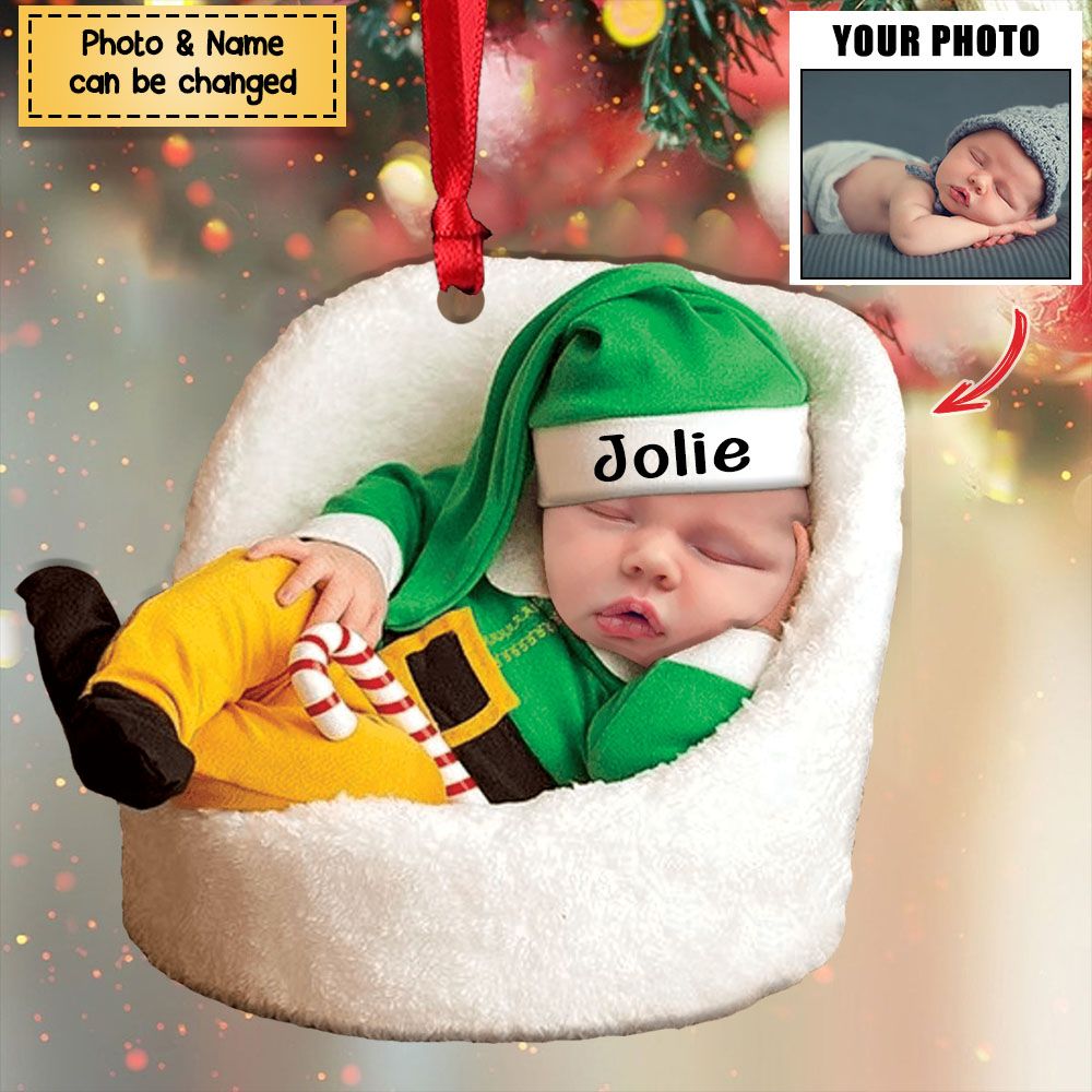 Baby Newborn Funny My First Christmas Upload Photo Personalized Acrylic Christmas Ornament