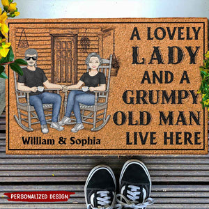 A Lovely Lady And A Grumpy Old Man Live Here - Personalized Custom Doormat Family Couple Gift