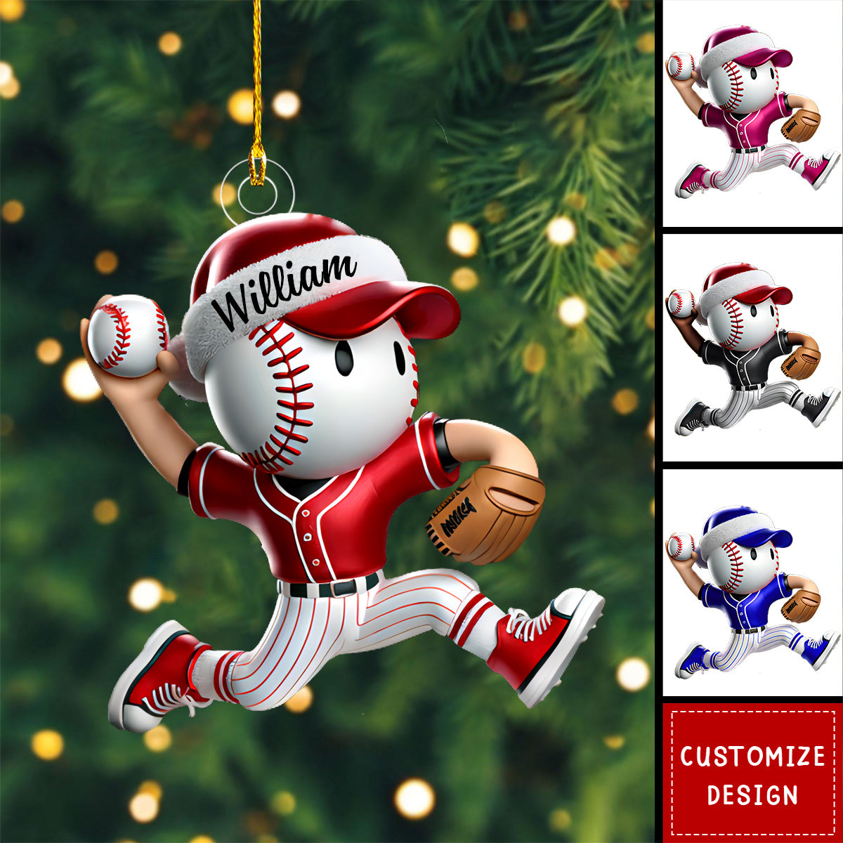 Personalized Baseball Christmas Ornament With Santa Hat Gift For Baseball Lover-2024 New Release