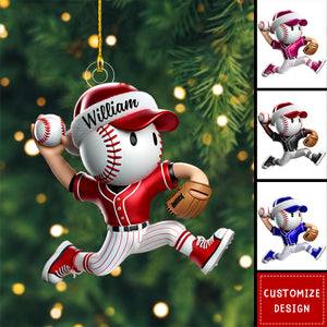 Personalized Baseball Christmas Ornament With Santa Hat Gift For Baseball Lover-2024 New Release