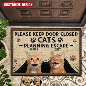 Cats Planning Escape-Personalized Photo Doormat-Gift For Cat Lovers