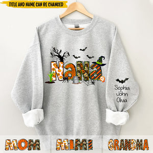 Nana Grandma Bundle Halloween Alphabet Doodle Grandkids Personalized Sweatshirt