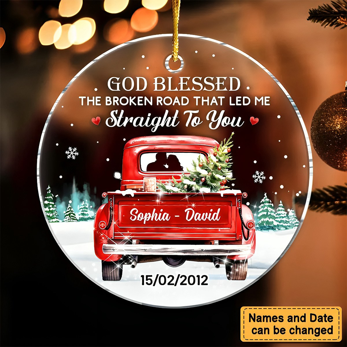 2024 New Release Love Couple Red Truck Christmas-Personalized  New Acrylic Circle Ornament-Gift For Couple