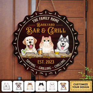 Family Pet Bar & Grill - Dog & Cat Personalized Custom Shaped Home Decor Wood Sign - House Warming Gift For Pet Owners, Pet Lovers