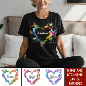 Grandma Mom Colorful Smoke Heart Butterflies Personalized Shirt