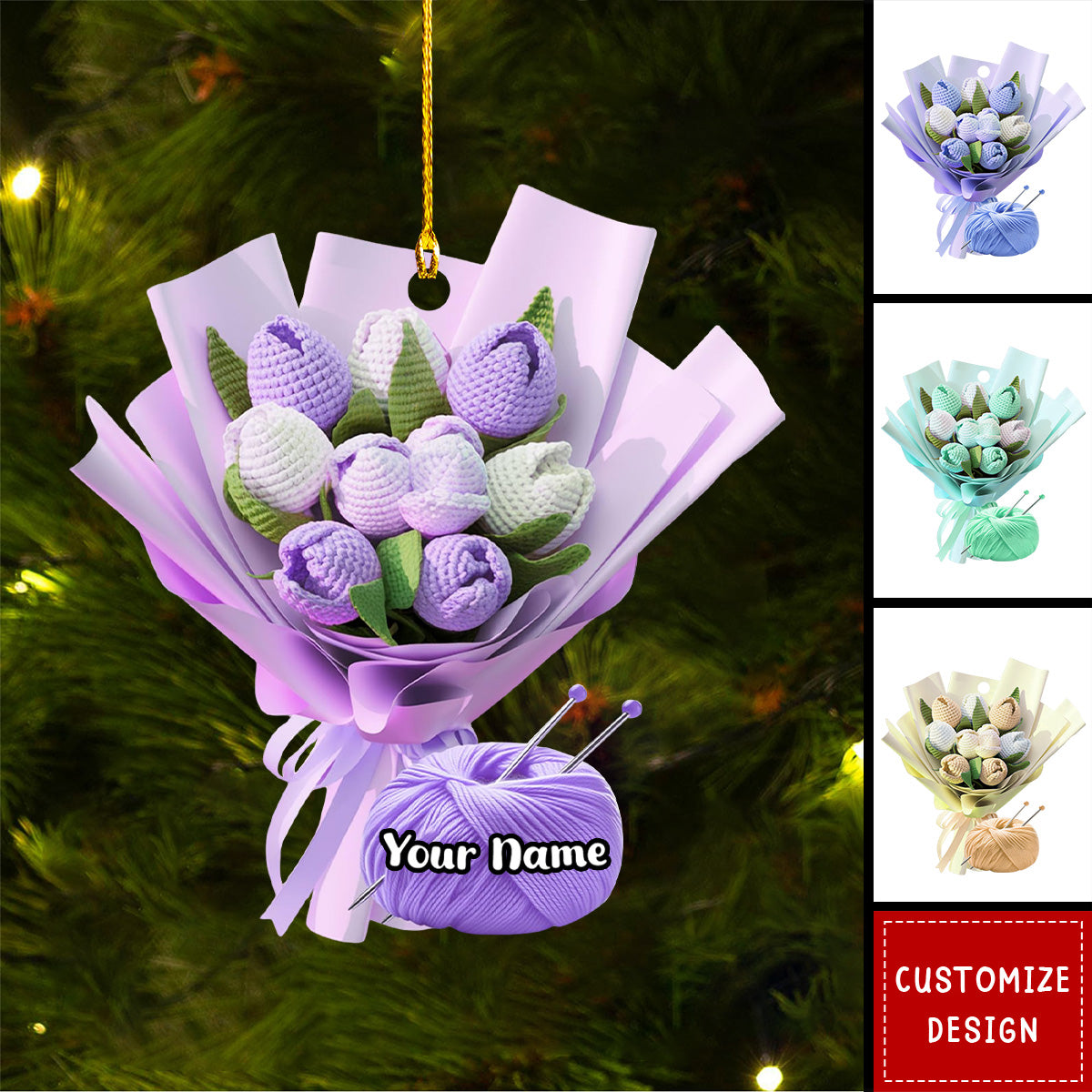 2024 New Release Personalized Knitting Flower Christmas Ornament - Gift For Crochet Lover