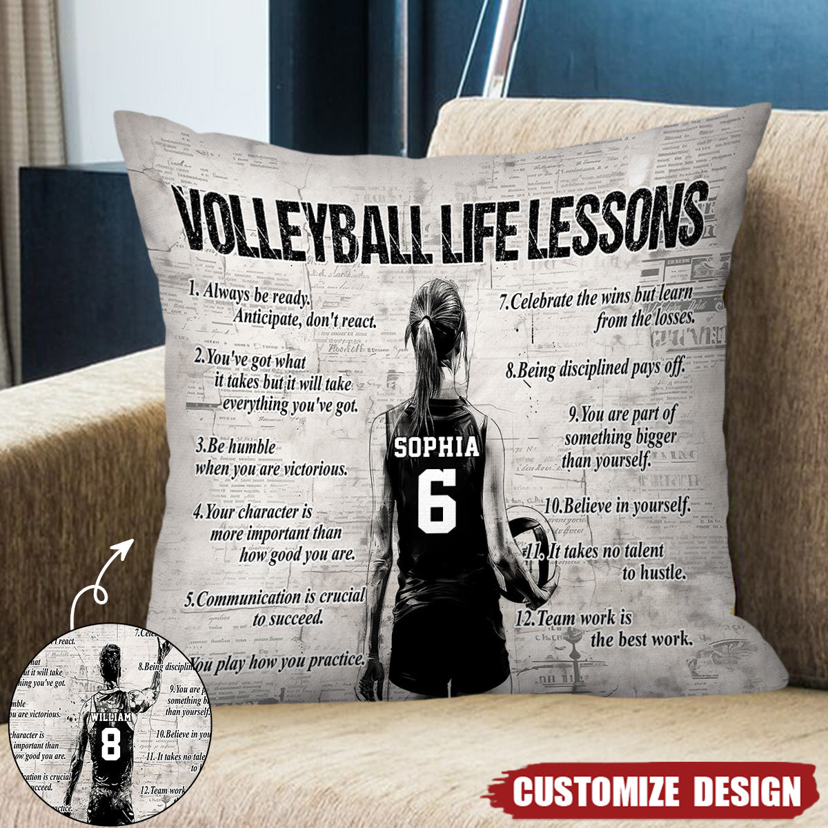 Personalized Volleyball Life Lessons Pillow-Gift For Volleyball Football Lovers