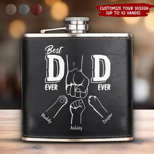 Best Dad Ever - Line Version - Personalized Leather Flask