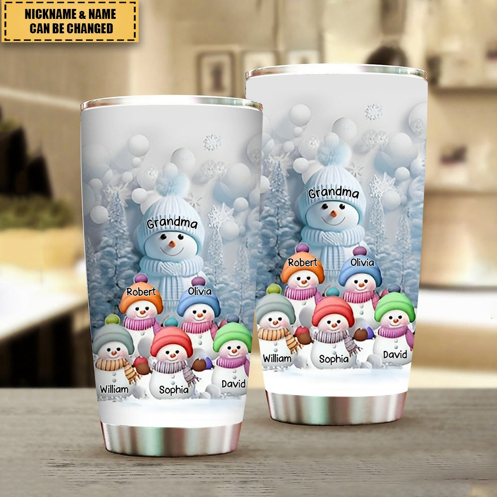 Christmas Blue Vibe Snowman Grandma Mom Colorful Kids Personalized Tumbler