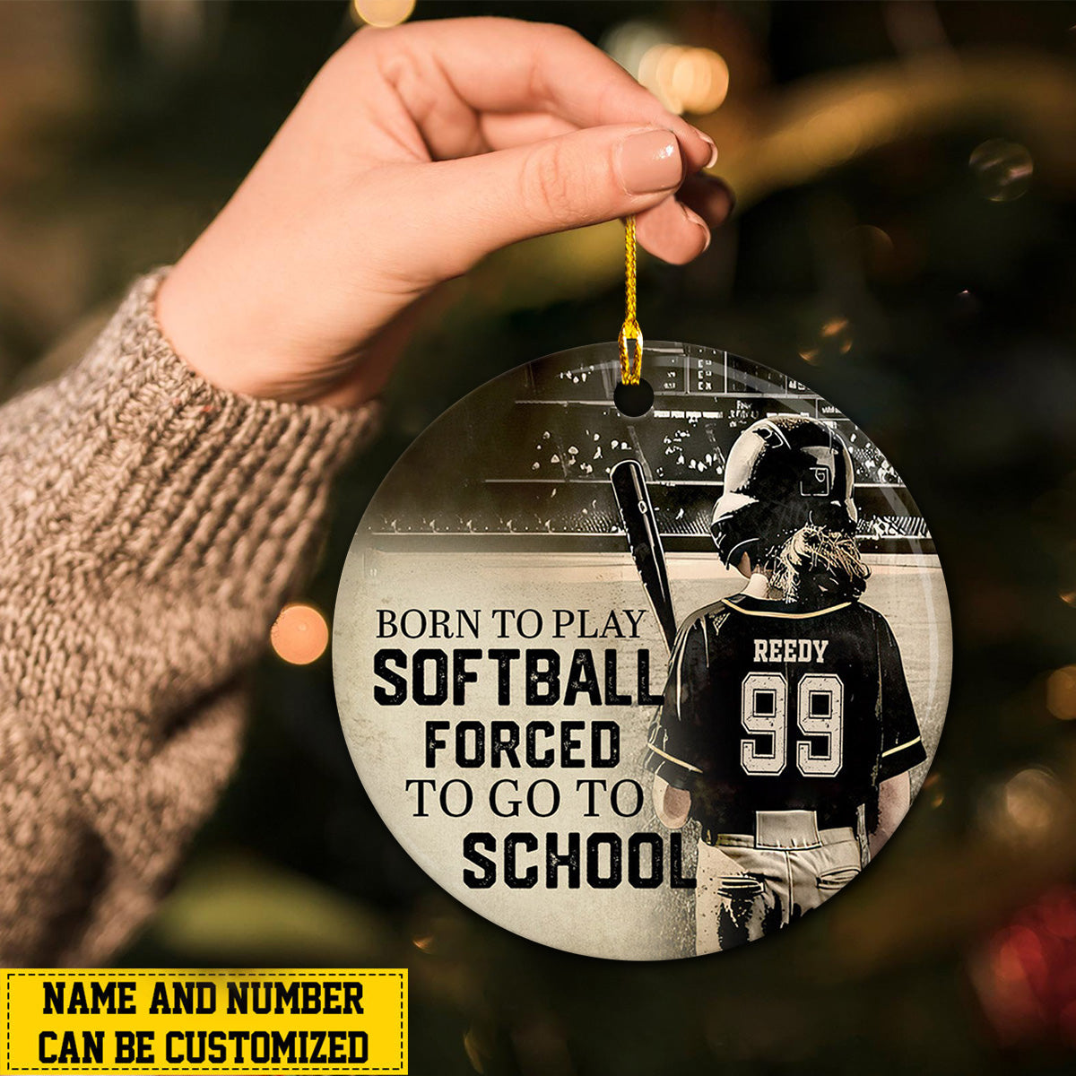 Born To Play Softball Personalized Funny Softball Girl Christmas Ceramic Ornament-Gift For Softball Lovers