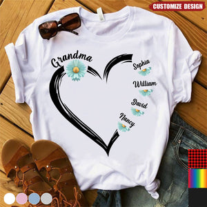 Personalized Flower Daisy Color Grandma Heart T-Shirt