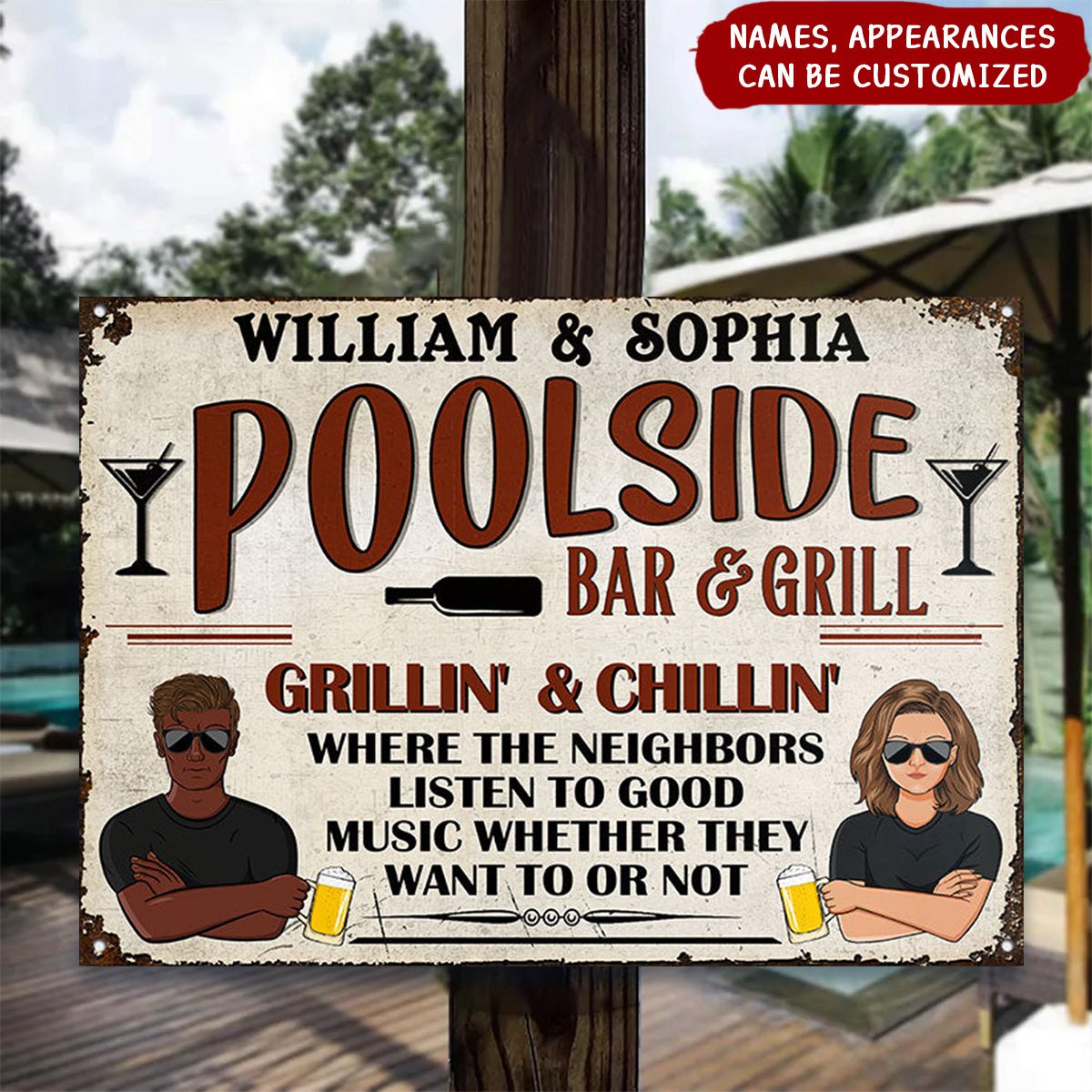 Bar & Grill Where The Neighbor - Swimming Pool Decor - Personalized Custom Classic Metal Signs