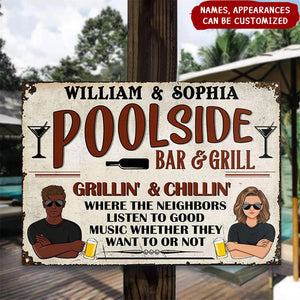 Bar & Grill Where The Neighbor - Swimming Pool Decor - Personalized Custom Classic Metal Signs