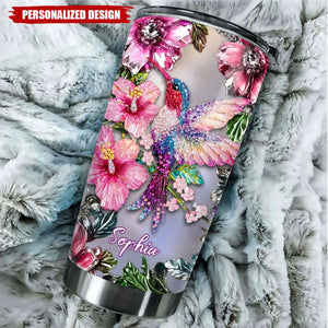 Sparkling Floral Hummingbird-Personalized Tumbler-Gift For Family,Friends