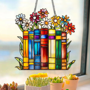 Library Books Window Hanging Suncatcher Ornament - Gift For Book Lovers