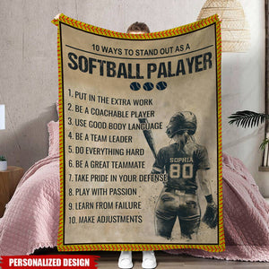 Play With Passion-Personalized Softball Girl Fleece Blanket-Blanket Gift For Softball Lovers