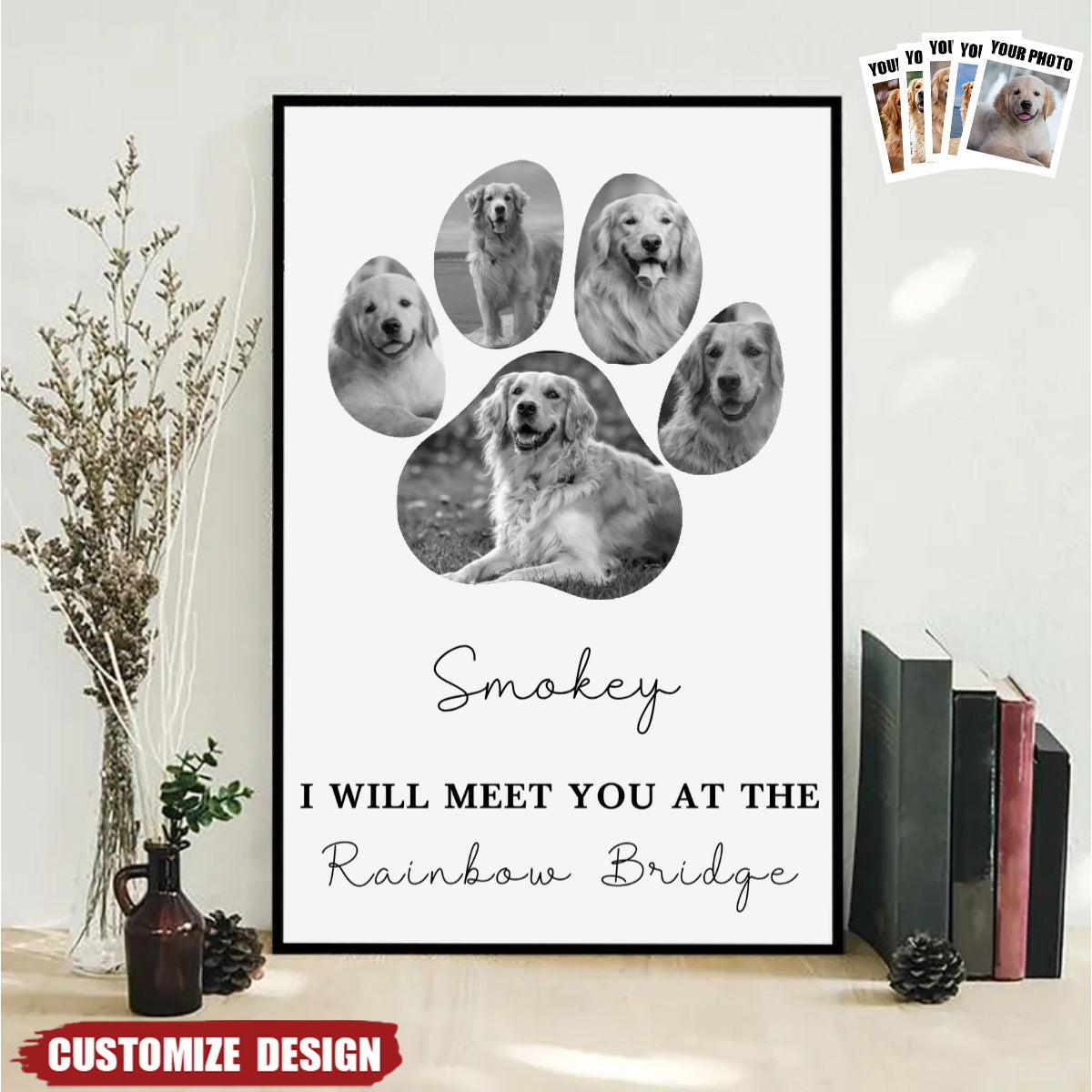 Personalized Memorial Dog Paw Photo Collage Poster