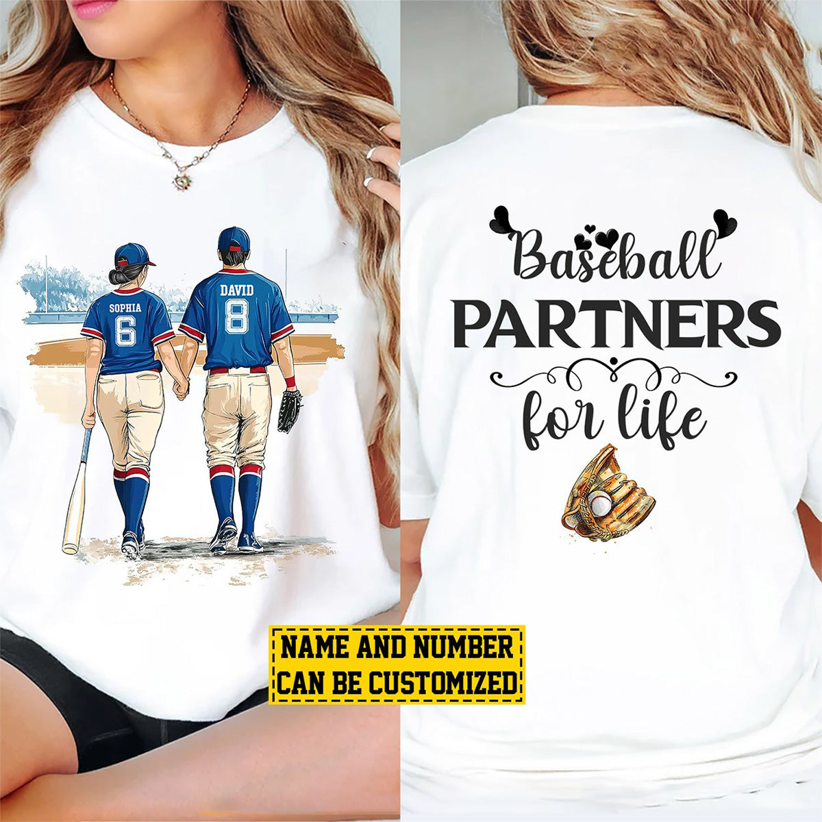 Baseball Partners For Life-Personalized Couple Baseball Two-sided T-shirt-Gift For Baseball Lovers