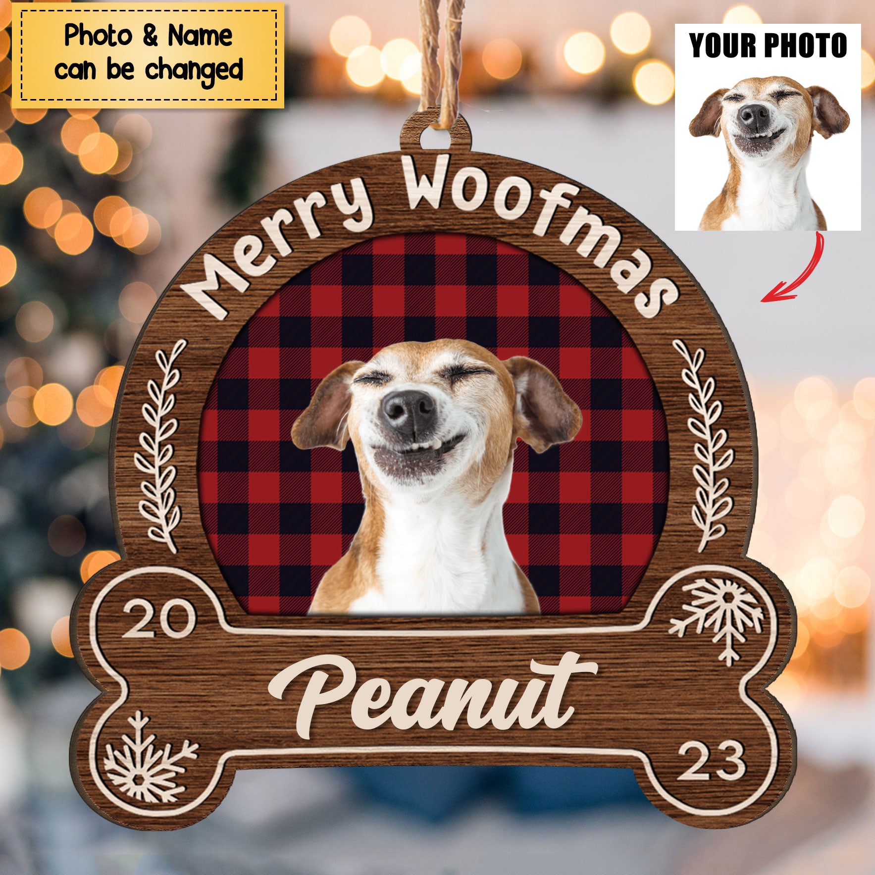 Merry Woofmas - Personalized Snowdome Shaped Wooden Ornament