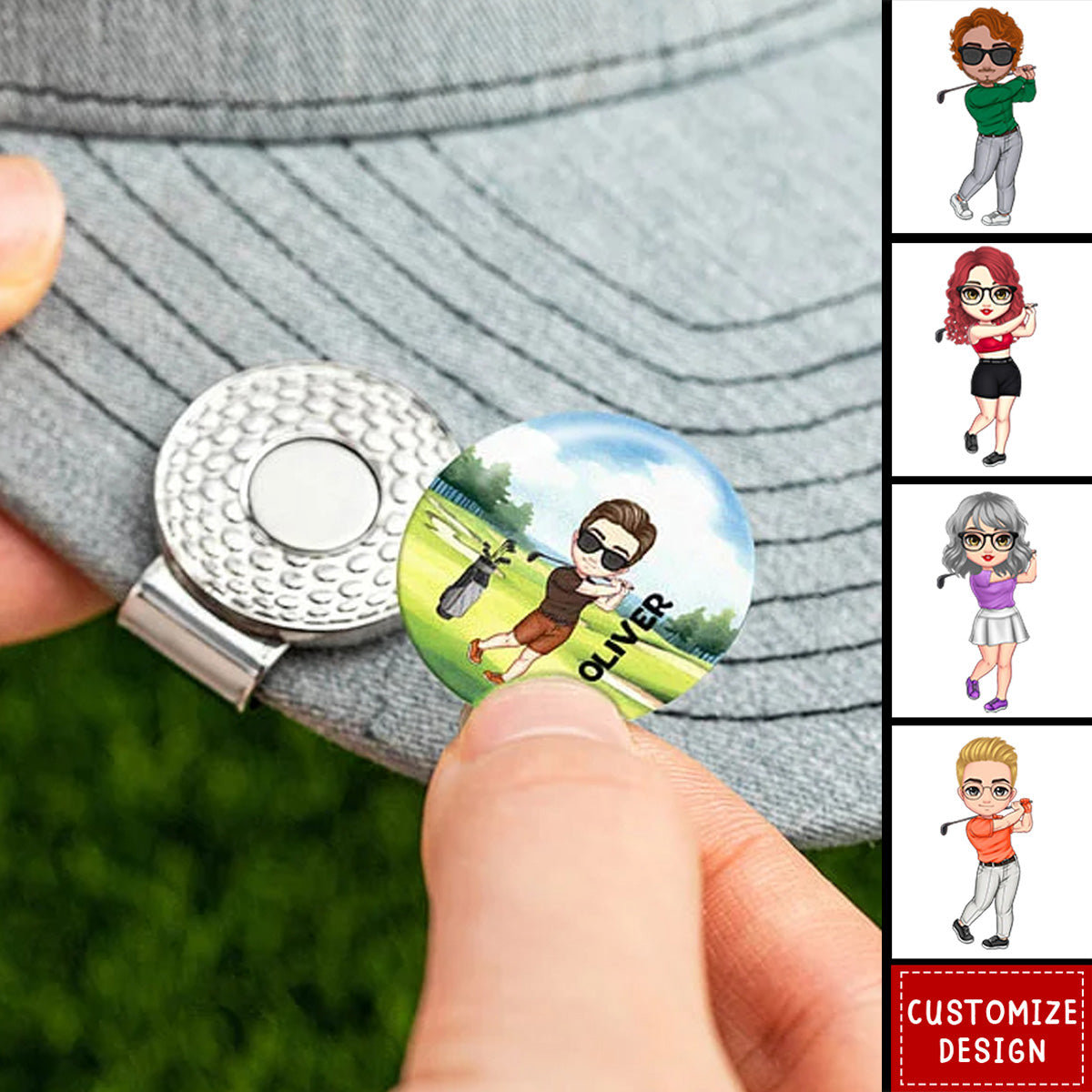 Personalized Cartoon Character Golf Ball Marker Magnetic Hat Clip with Name Gift for Golf Player