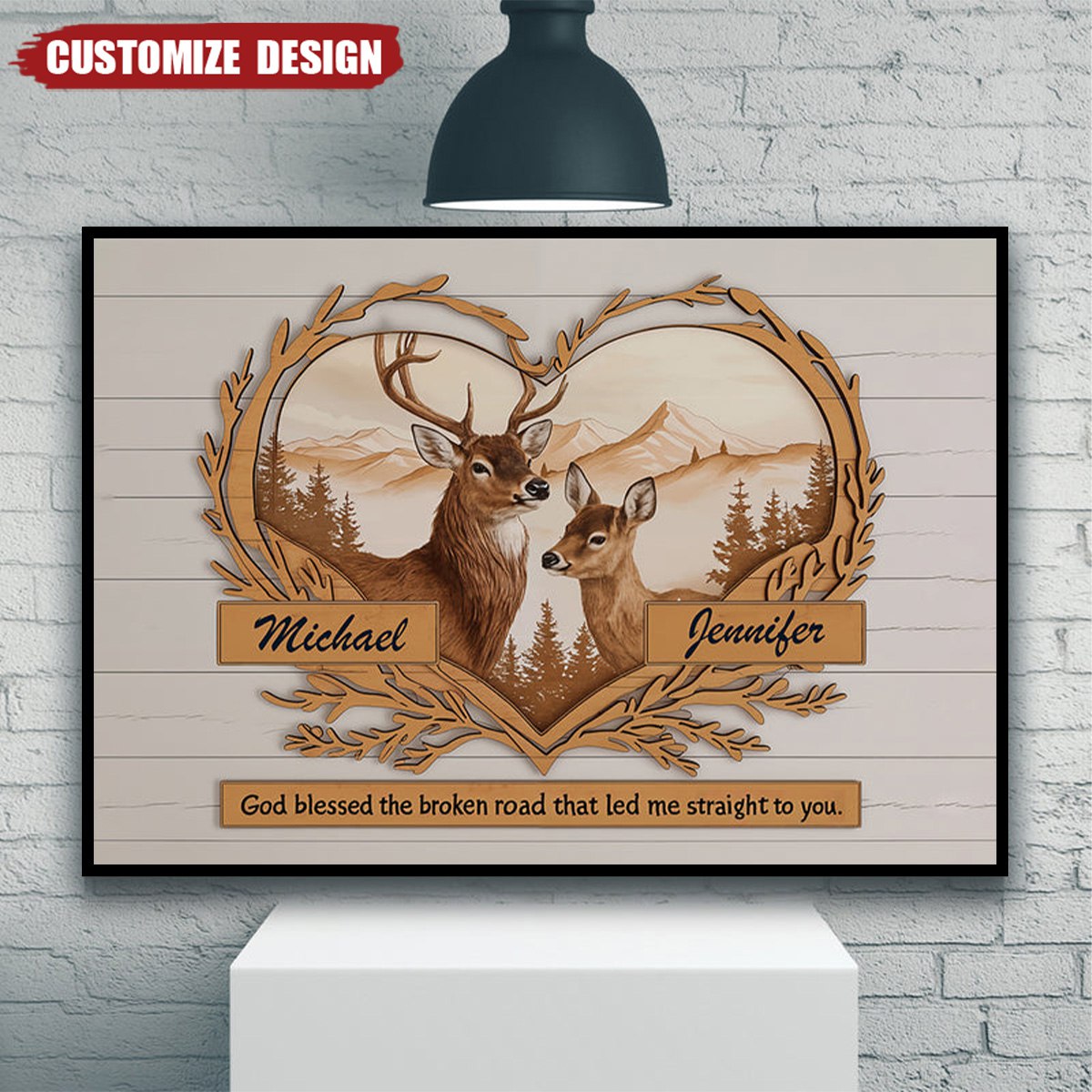 Personalized Deer Love Mountains Poster - Gift For Couple