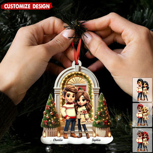 Pretty Couple Standing On The Front Porch Personalized Acrylic Ornament-Christmas Gift For Couple