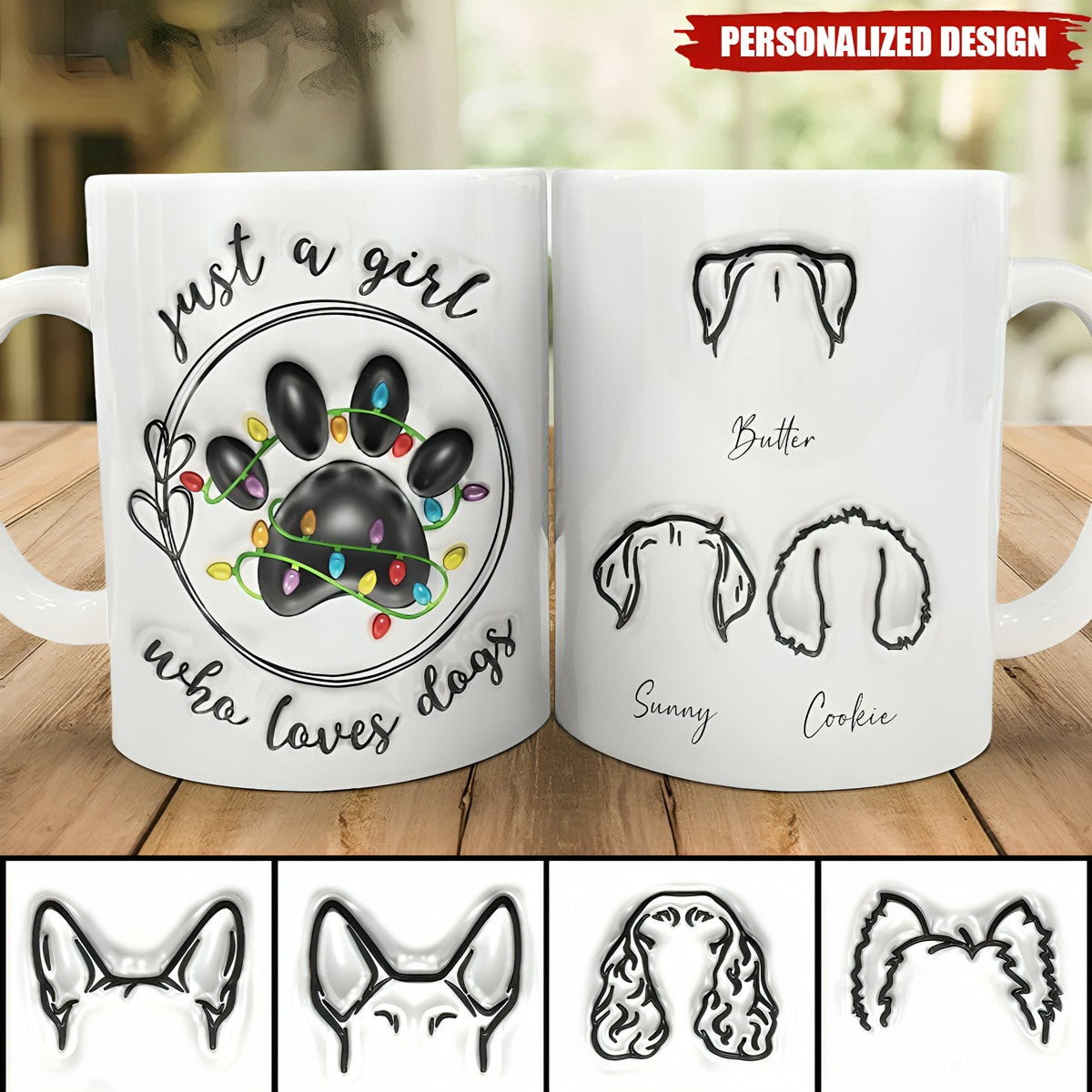 Christmas Paw Print Just A Girl Boy Who Loves Dogs-Personalized 3D Inflated Effect Printed Mug-Gift For Dog Lover