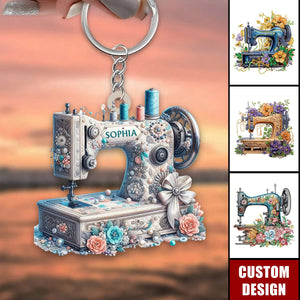 Shiny Sewing Machine Personalized Acrylic Keychain, Gifts For Sewing Lover