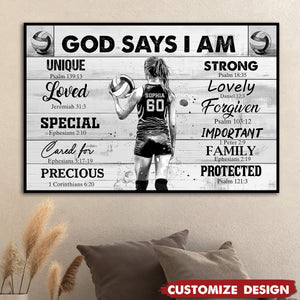 God Says I Am-Personalized Volleyball Girl Poster-Gift For Volleyball Lovers