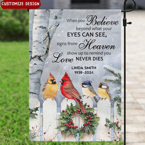 Love Never Dies - Personalized Memorial Cardinal Garden Flag