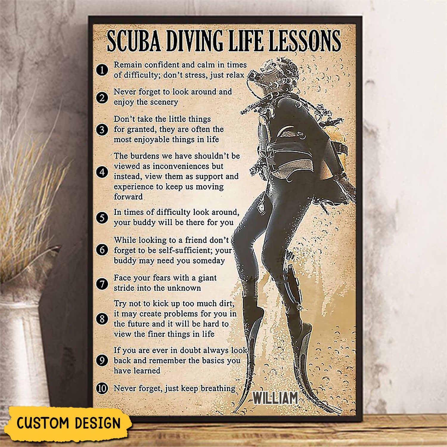 Personalized Scuba Diving Life Lessons Poster-Gift For Diving Lovers